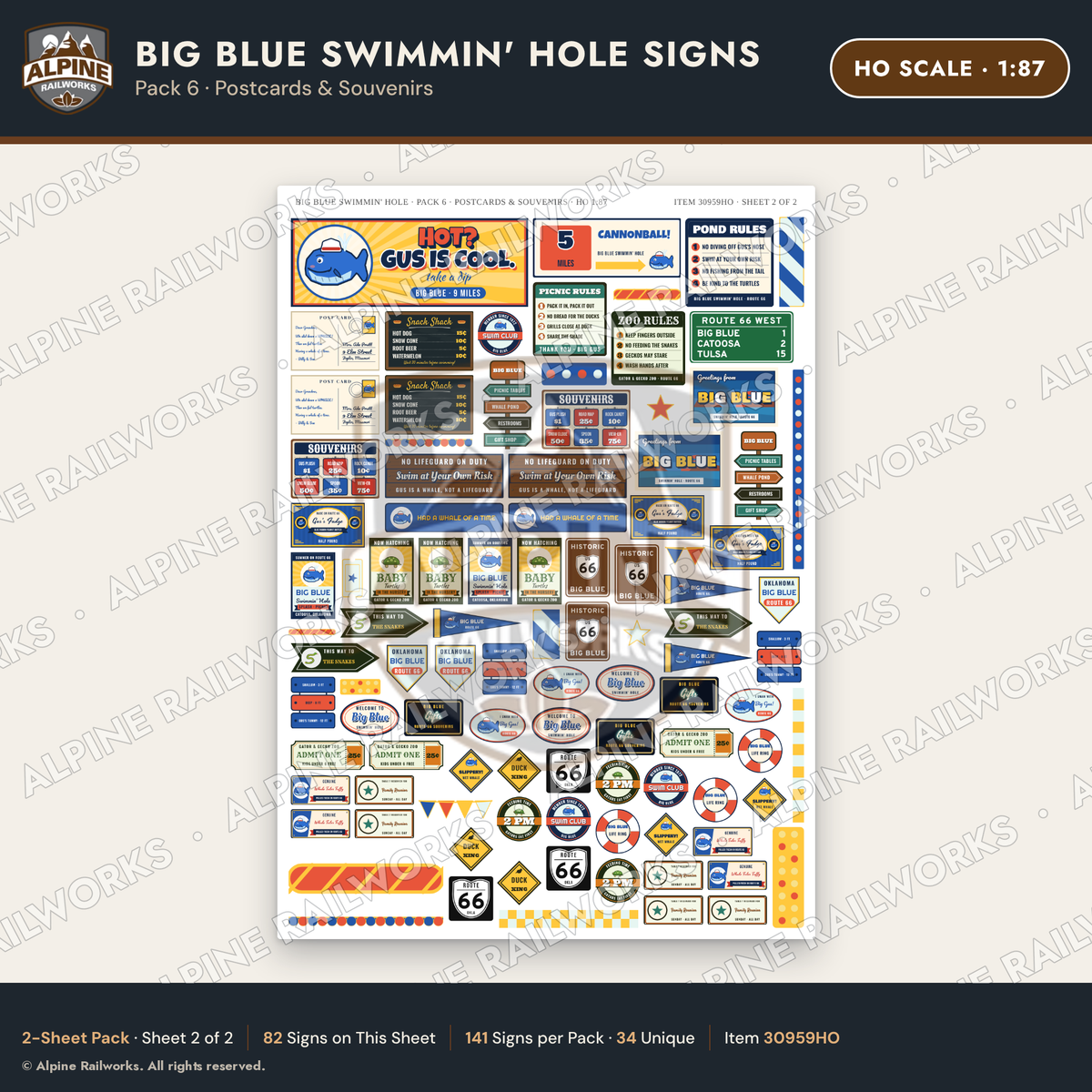 Alpine Railworks 30959HO HO Scale Roadside Signs - Blue Whale