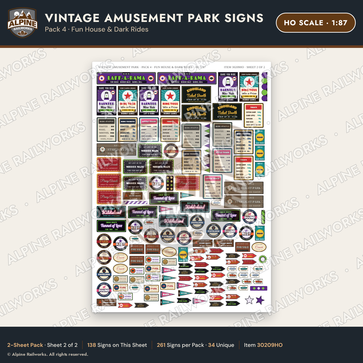 Alpine Railworks 30209HO HO Scale Vintage Amusement Park Signs