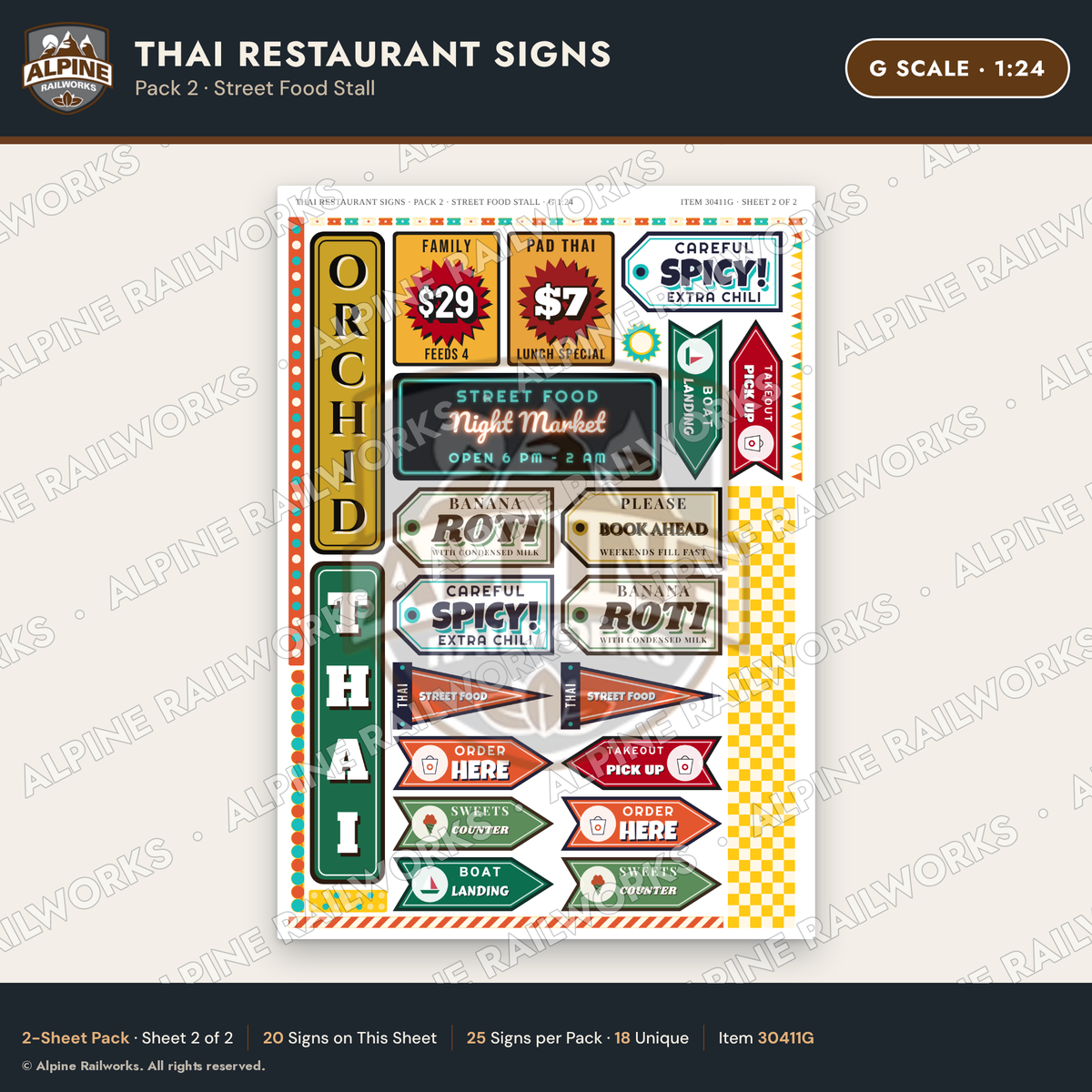 Alpine Railworks 30411G G Scale Thai Restaurant Signs