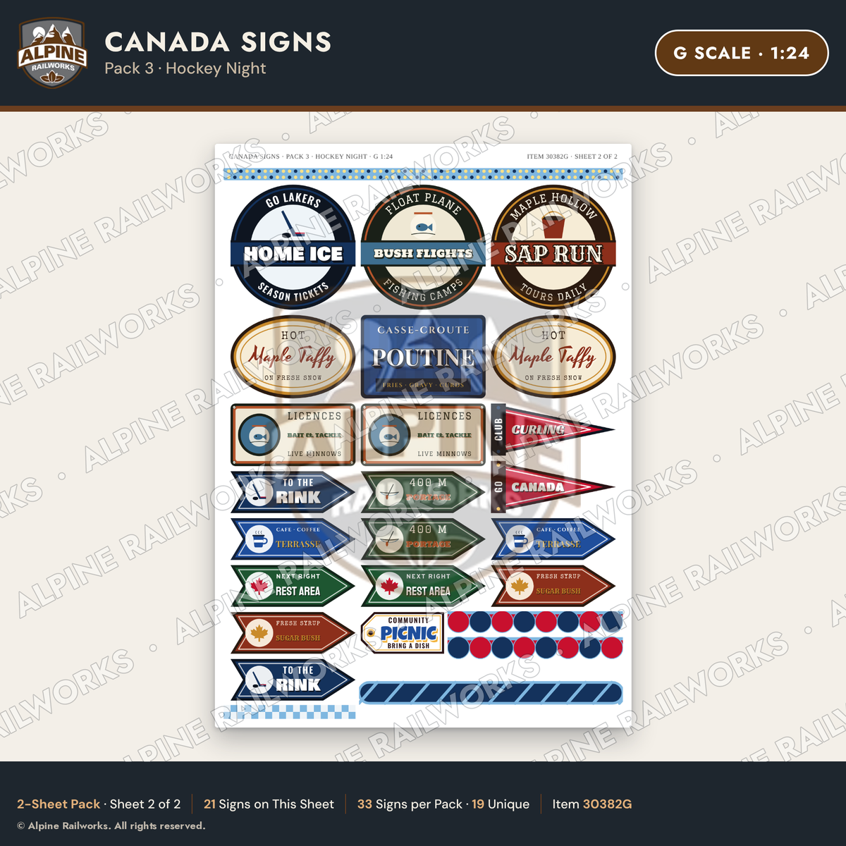 Alpine Railworks 30382G G Scale Canada Signs - Hockey Night