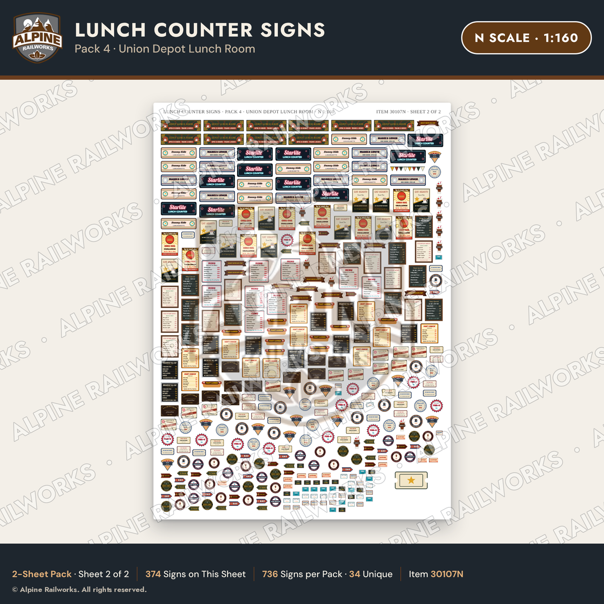 Alpine Railworks 30107N N Scale Lunch Counter Signs