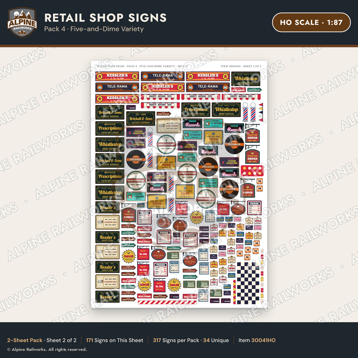 Alpine Railworks 30041HO HO Scale Retail Shop Signs