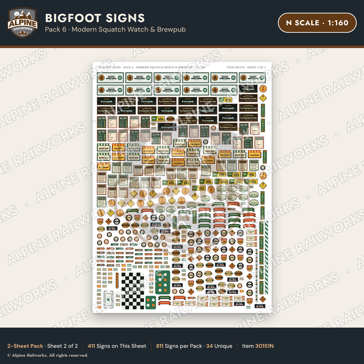 Alpine Railworks 30151N N Scale Bigfoot Signs - Modern Squatch Watch