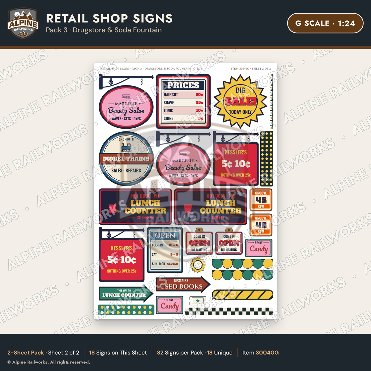 Alpine Railworks 30040G G Scale Retail Shop Signs - Drugstore