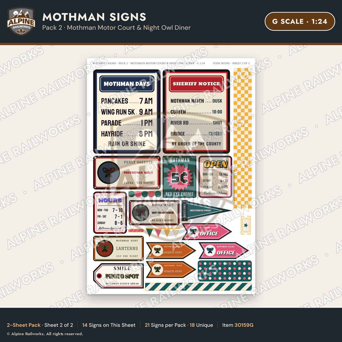 Alpine Railworks 30159G G Scale Mothman Signs - Mothman Motor Court