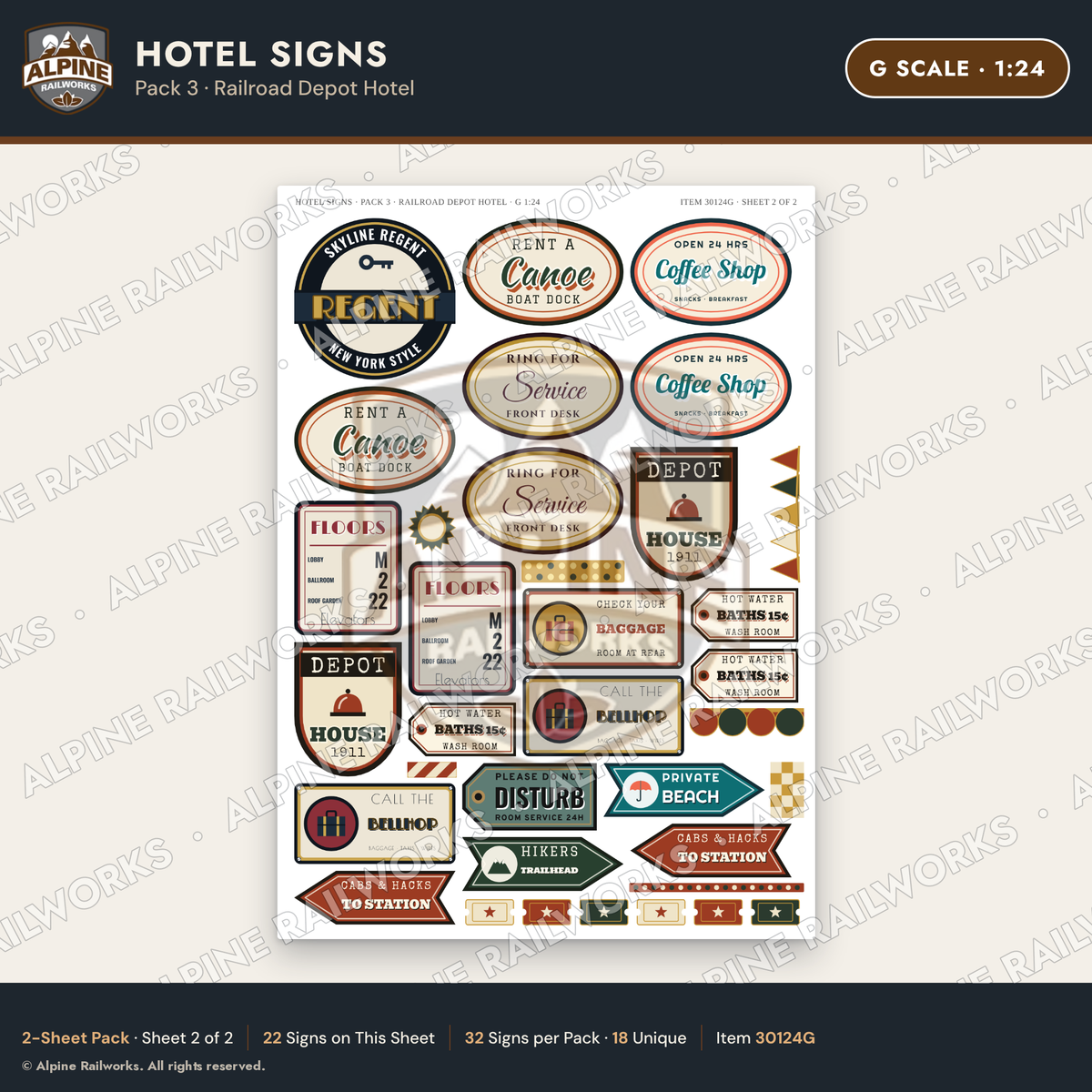 Alpine Railworks 30124G G Scale Hotel Signs - Railroad Depot Hotel
