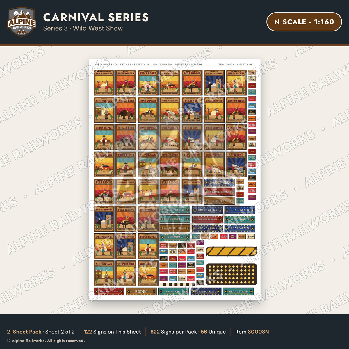 Alpine Railworks 30003N N Scale Carnival Signs - Wild West Show