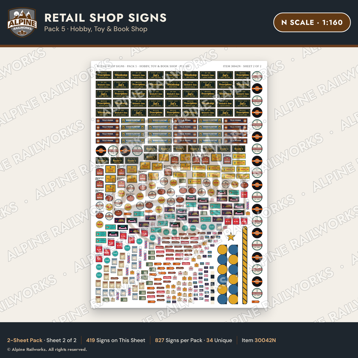 Alpine Railworks 30042N N Scale Retail Shop Signs - Hobby & Toy