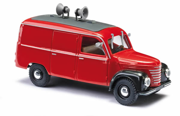 Busch 51210 HO Scale 1954 Framo V901-2 Cargo Van - Assembled -- Potsdam, Germany, Fire Department (red, black, German Lettering)