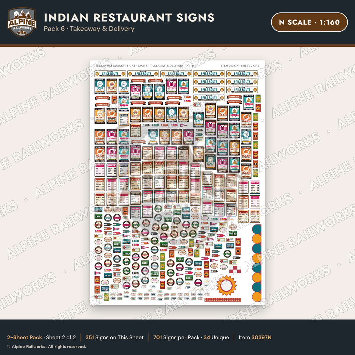 Alpine Railworks 30397N N Scale Indian Restaurant Signs - Takeaway