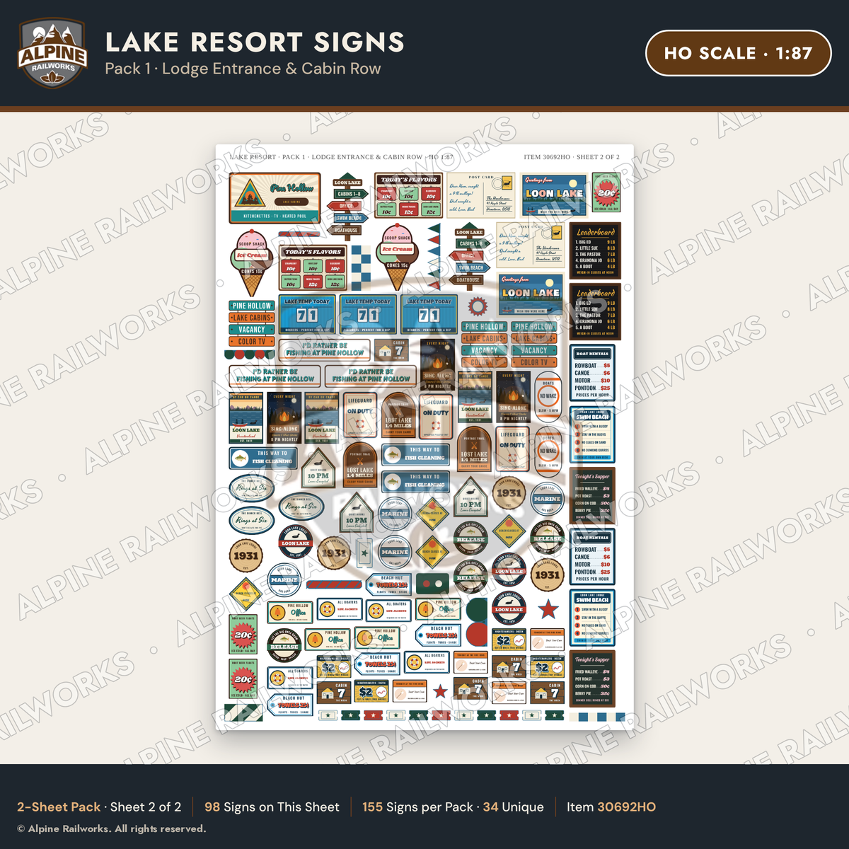 Alpine Railworks 30692HO HO Scale Lake Resort Signs - Lodge Entrance