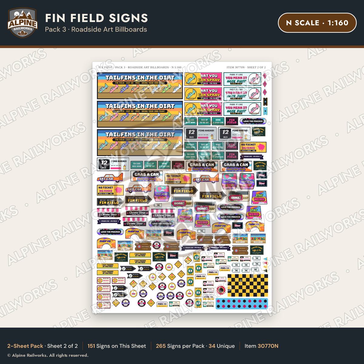 Alpine Railworks 30770N N Scale Roadside Signs - Buried Car Art