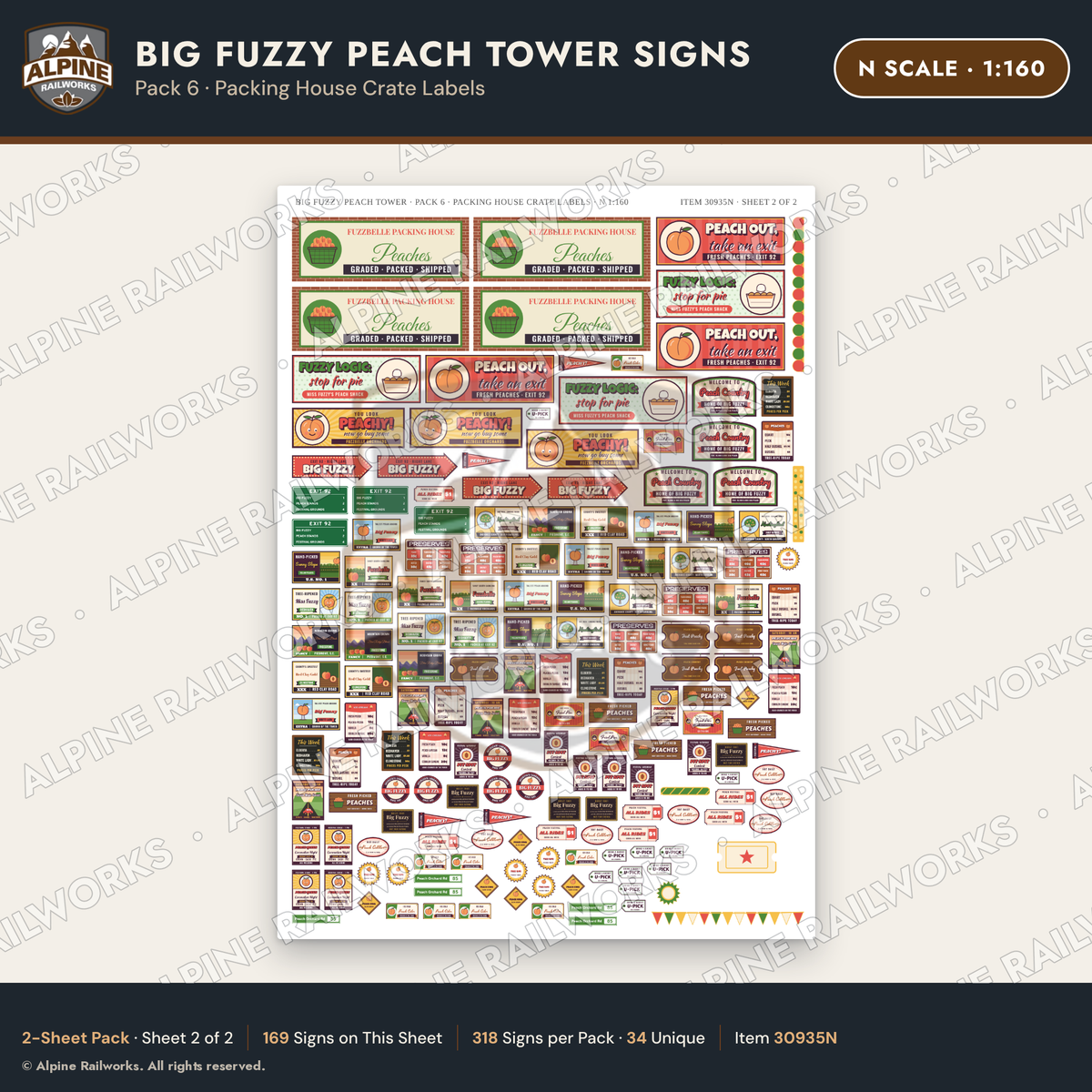 Alpine Railworks 30935N N Scale Roadside Signs - Peach Water Tower