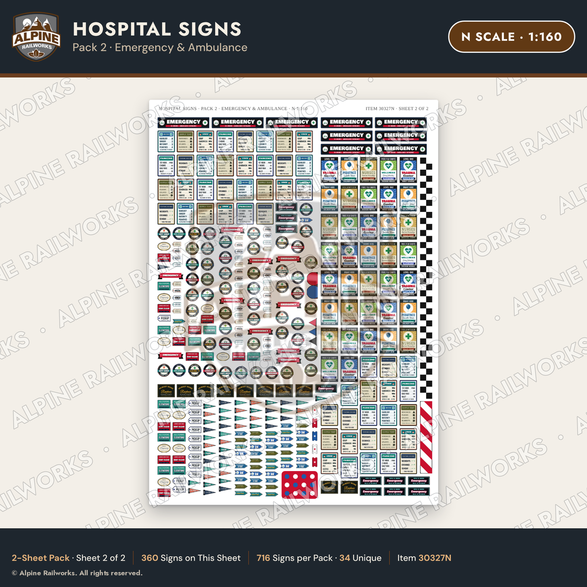 Alpine Railworks 30327N N Scale Hospital Signs - Emergency & Ambulance