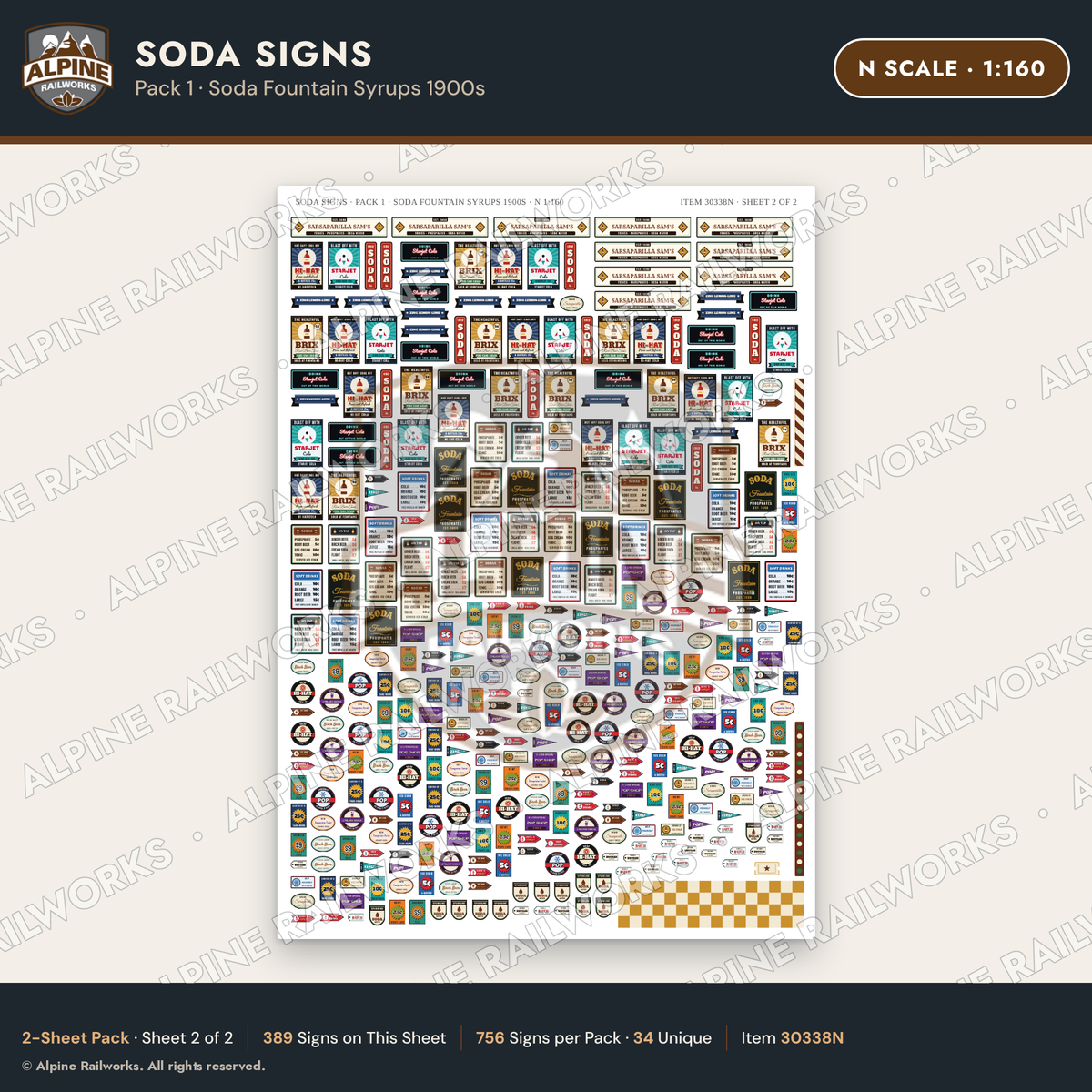 Alpine Railworks 30338N N Scale Soda Signs - Soda Fountain Syrups