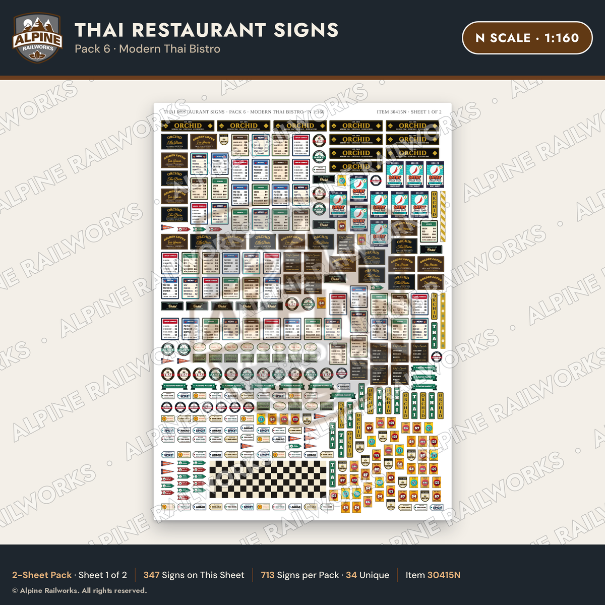 Alpine Railworks 30415N N Scale Thai Restaurant Signs