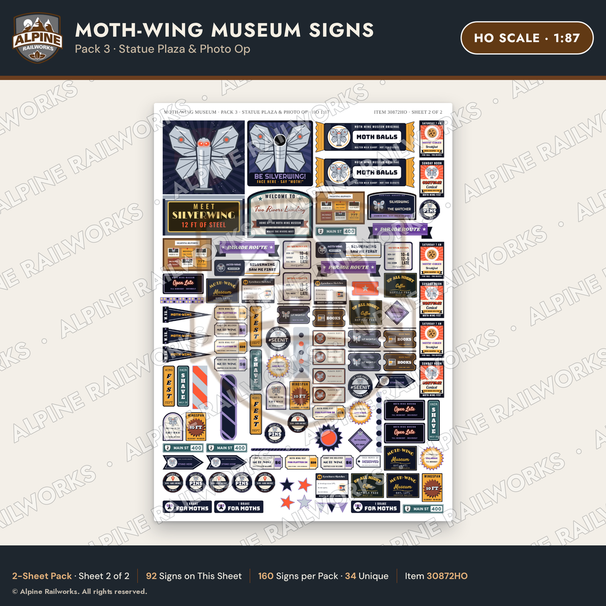 Alpine Railworks 30872HO HO Scale Roadside Signs - Mothman Museum