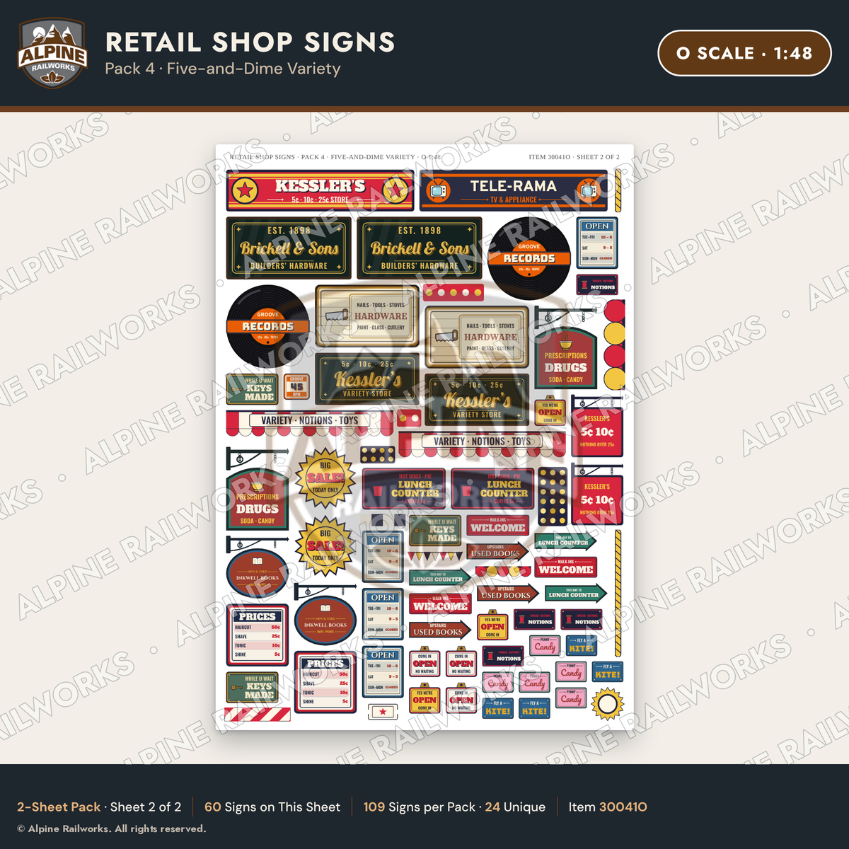Alpine Railworks 30041O O Scale Retail Shop Signs