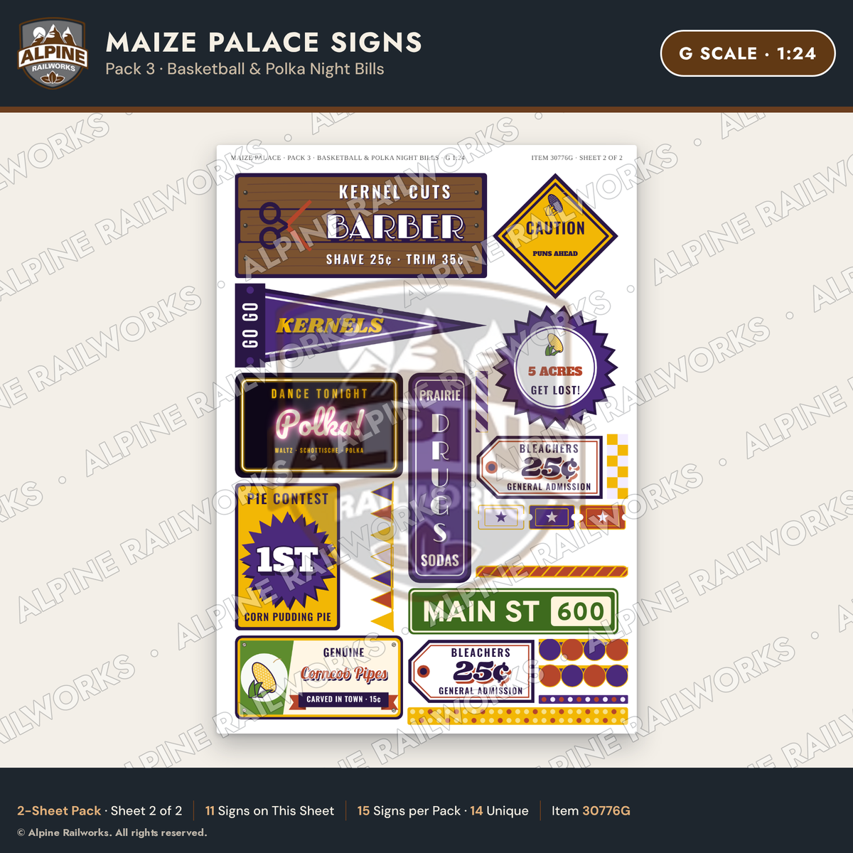 Alpine Railworks 30776G G Scale Roadside Signs - Corn Palace