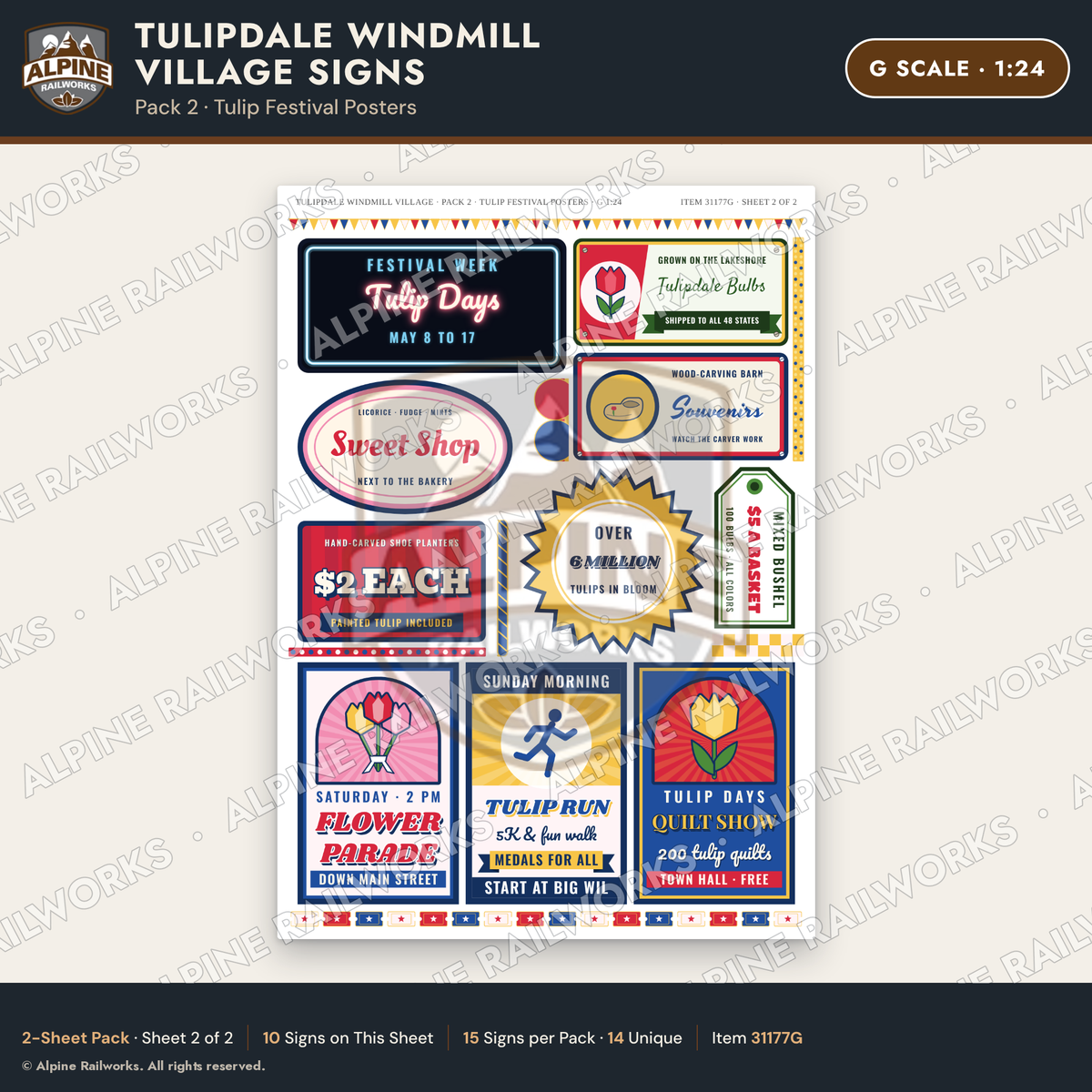 Alpine Railworks 31177G G Scale Roadside Signs - Windmill Village
