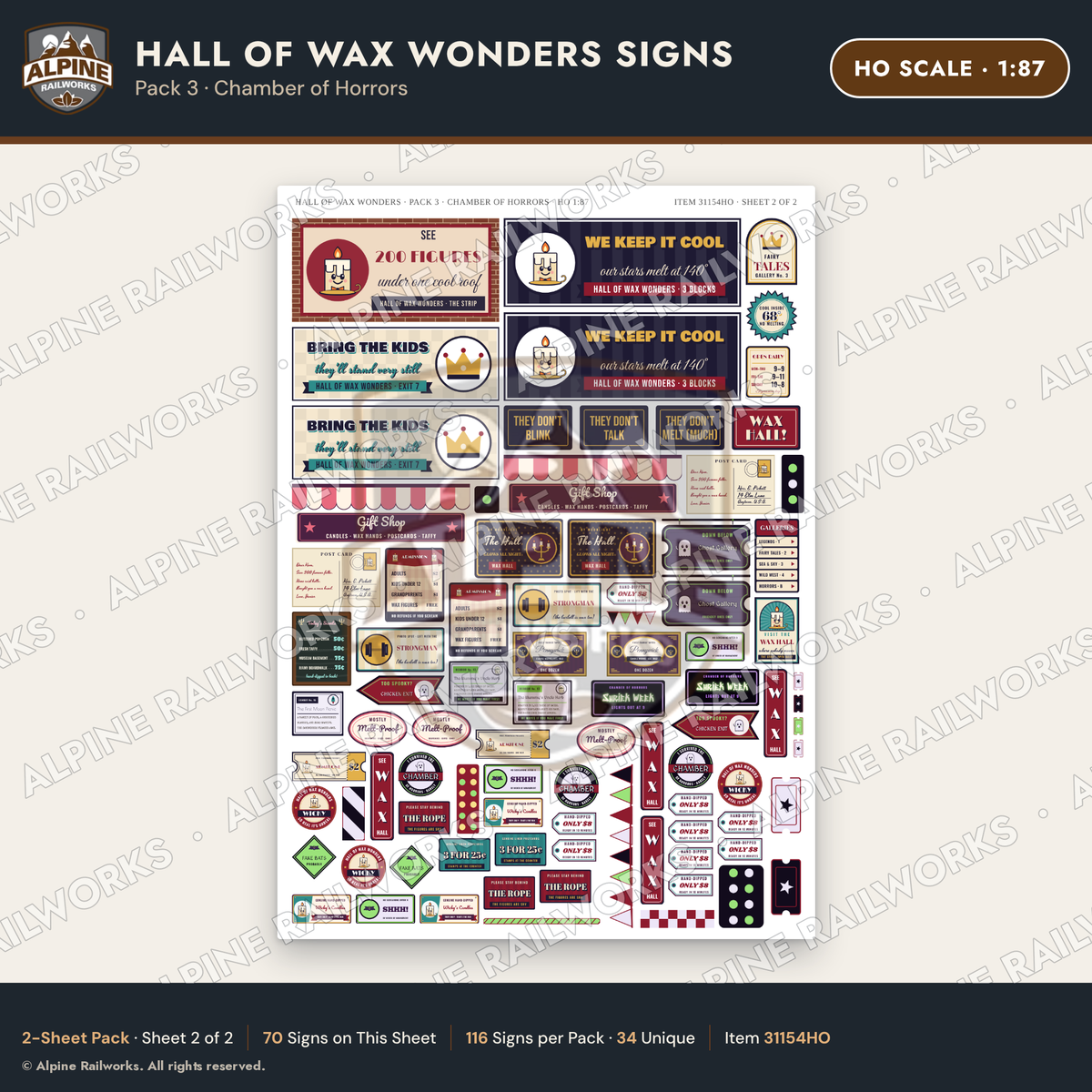 Alpine Railworks 31154HO HO Scale Roadside Signs - Wax Museum