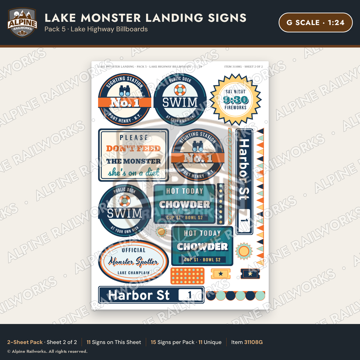 Alpine Railworks 31108G G Scale Roadside Signs - Lake Monster