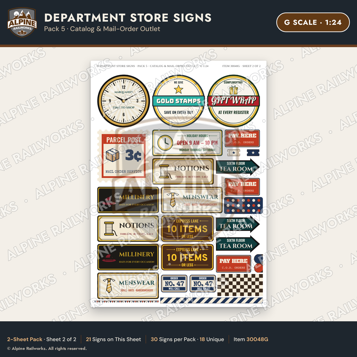 Alpine Railworks 30048G G Scale Department Store Signs - Catalog