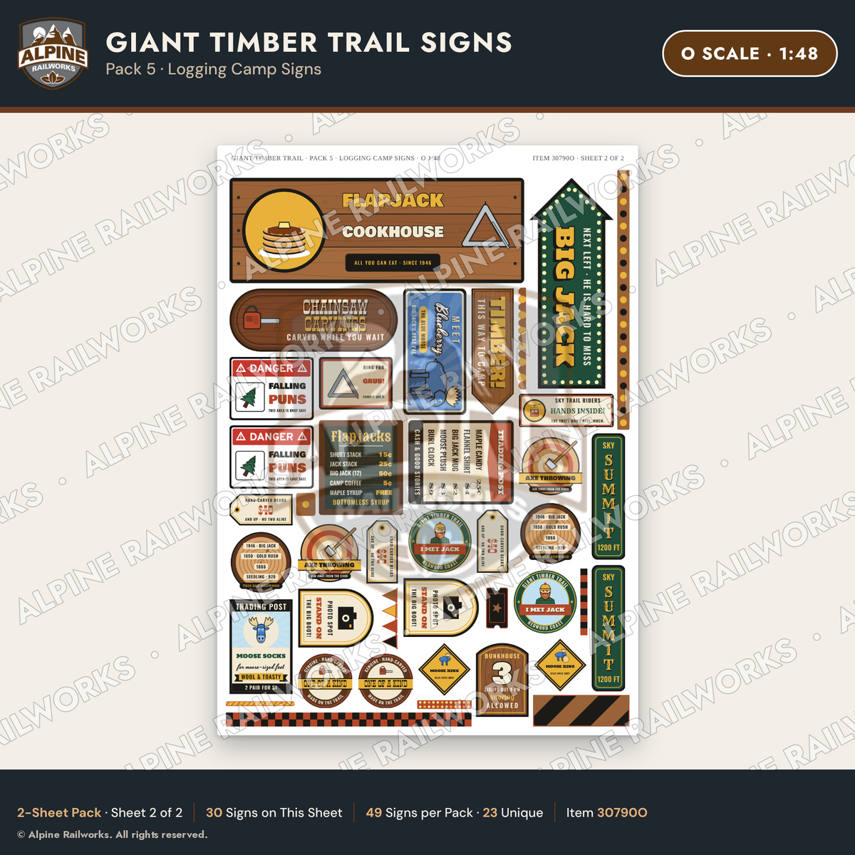 Alpine Railworks 30790O O Scale Roadside Signs - Lumberjack Redwoods