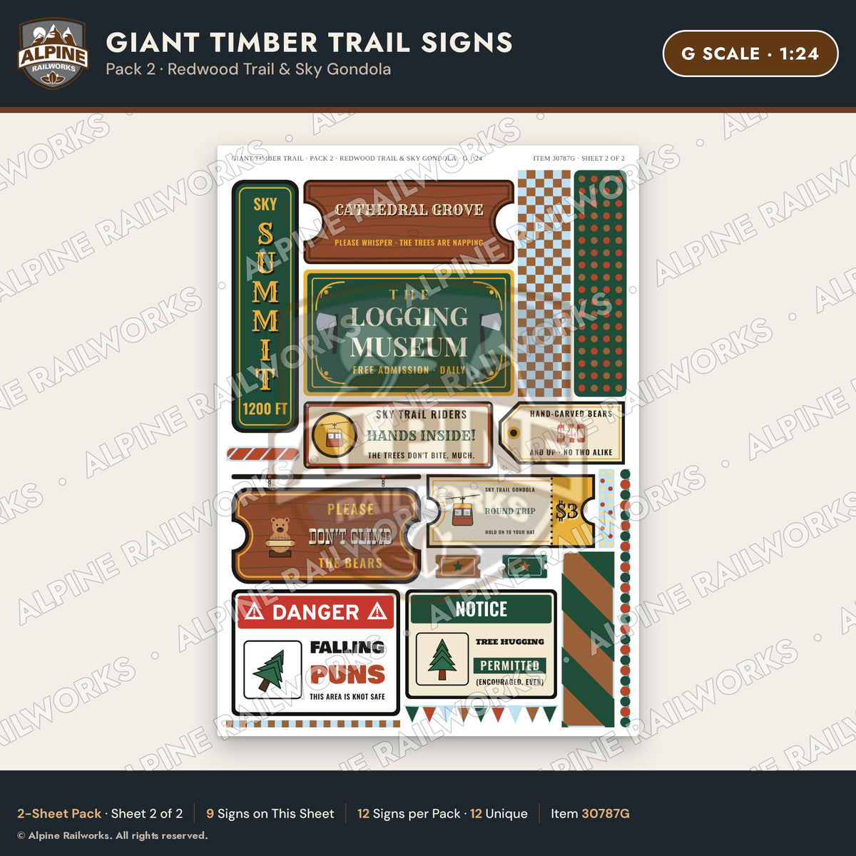 Alpine Railworks 30787G G Scale Roadside Signs - Lumberjack Redwoods