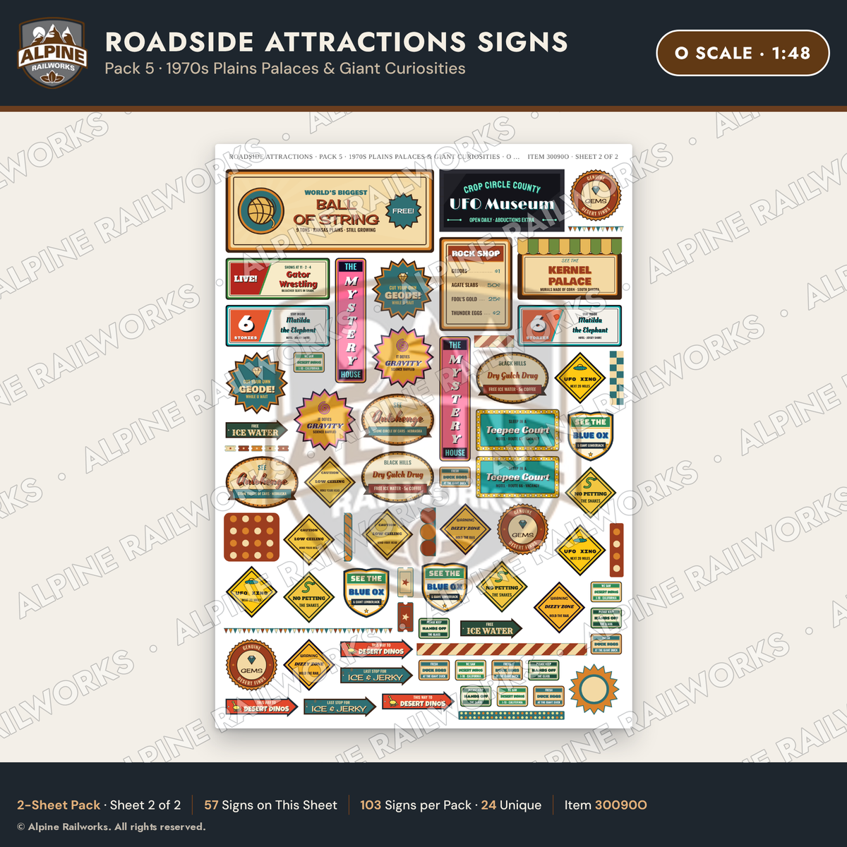 Alpine Railworks 30090O O Scale Roadside Attractions Signs