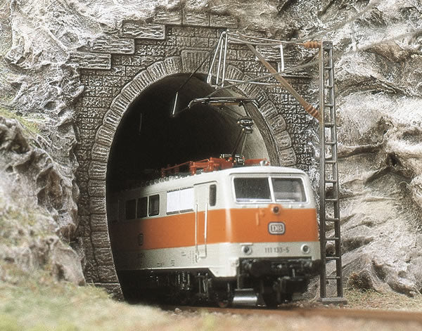 Busch 7026 HO Scale Single-Track Tunnel Portals -- With Liner Holder pkg(2)