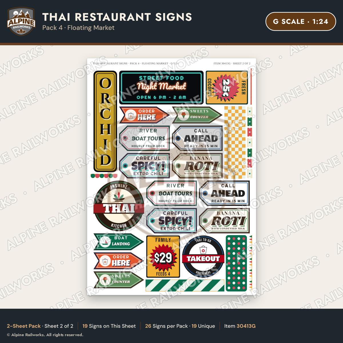 Alpine Railworks 30413G G Scale Thai Restaurant Signs