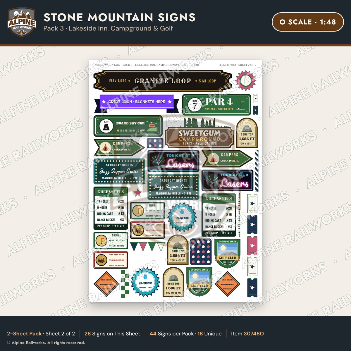 Alpine Railworks 30748O O Scale Tourist Signs - Stone Mountain