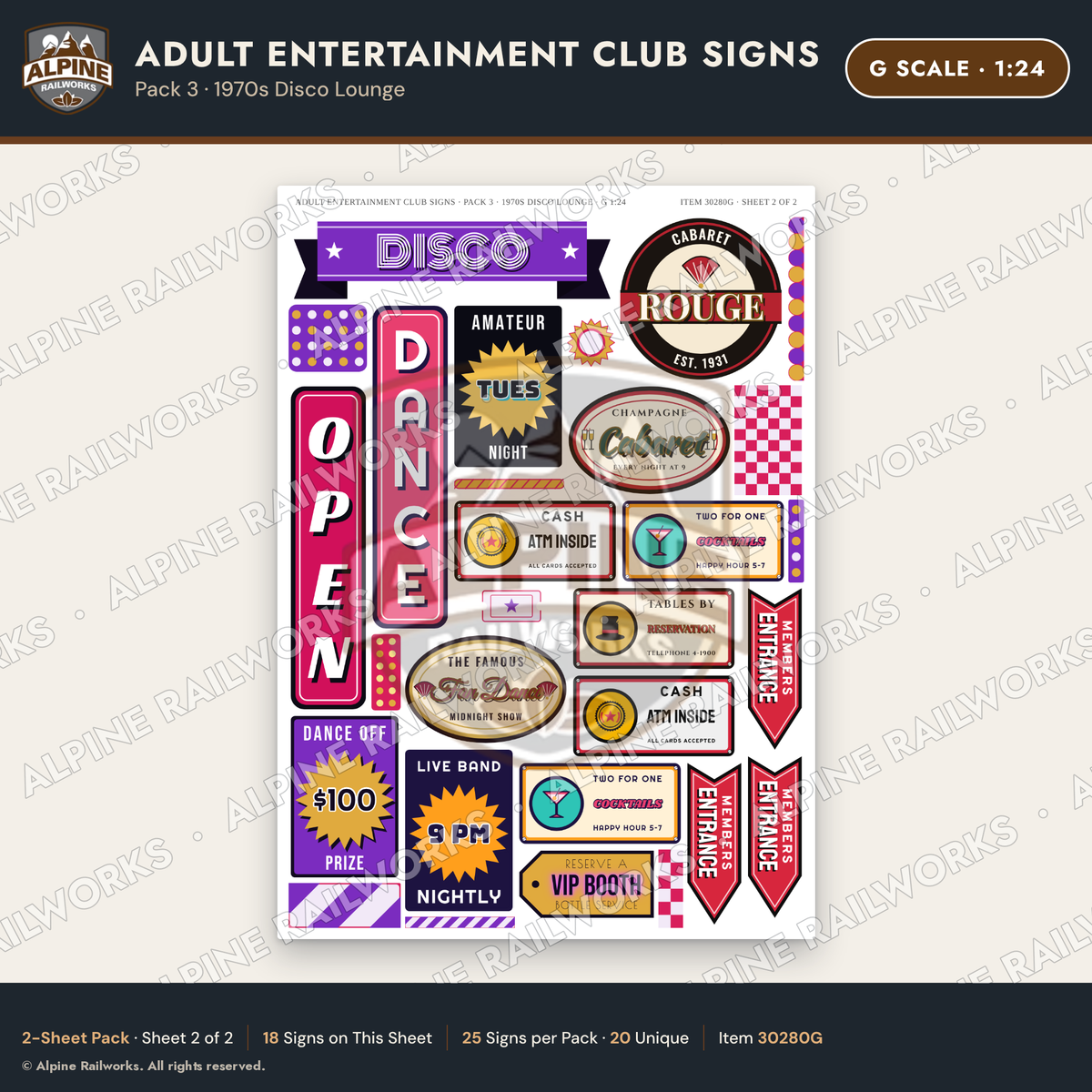 Alpine Railworks 30280G G Scale Adult Entertainment Club Signs