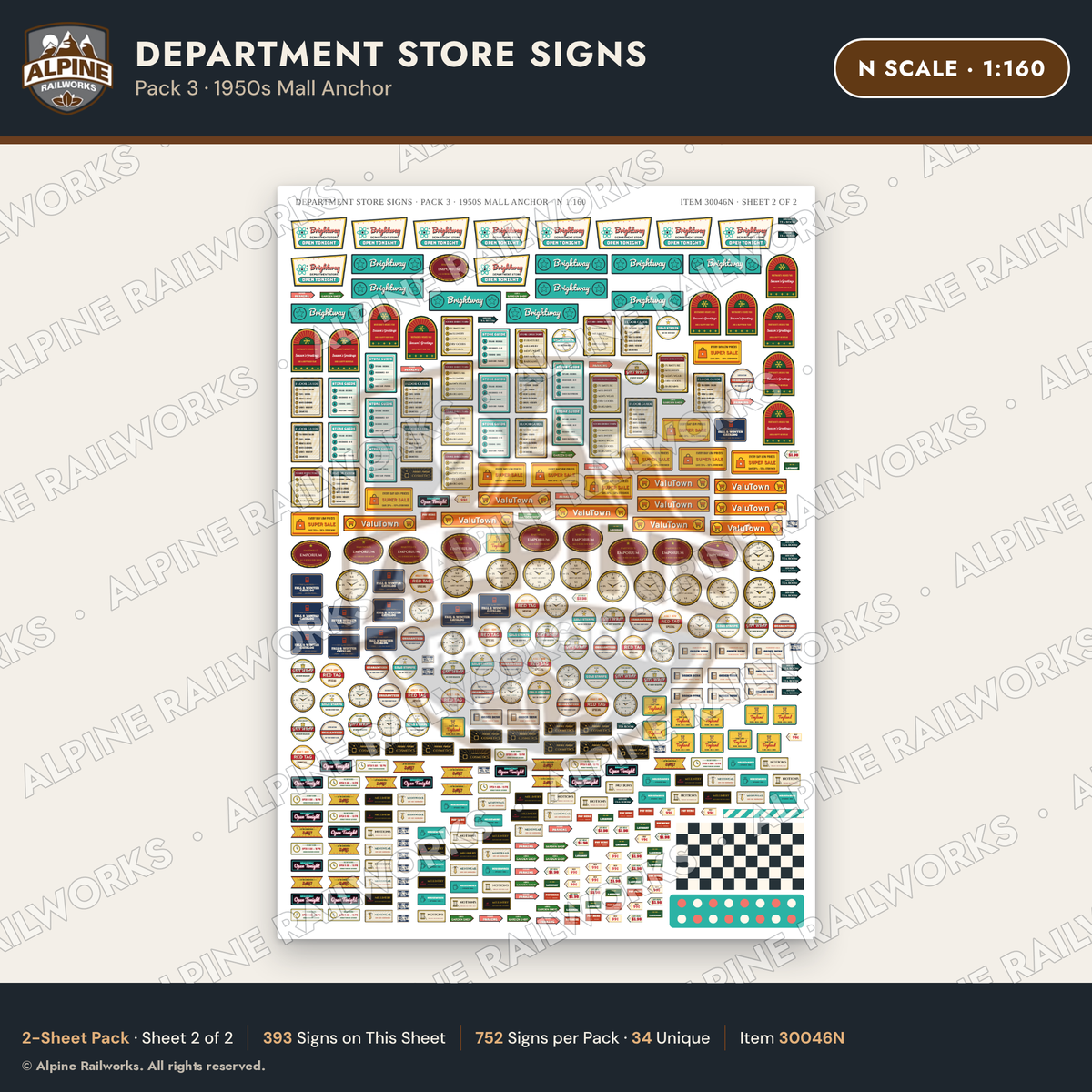 Alpine Railworks 30046N N Scale Department Store Signs - Mall Anchor