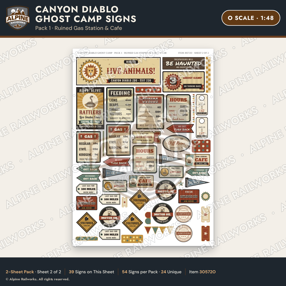 Alpine Railworks 30572O O Scale Roadside Signs - Desert Ghost Town