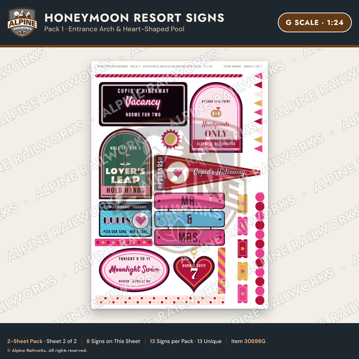 Alpine Railworks 30698G G Scale Honeymoon Resort Signs - Entrance Arch