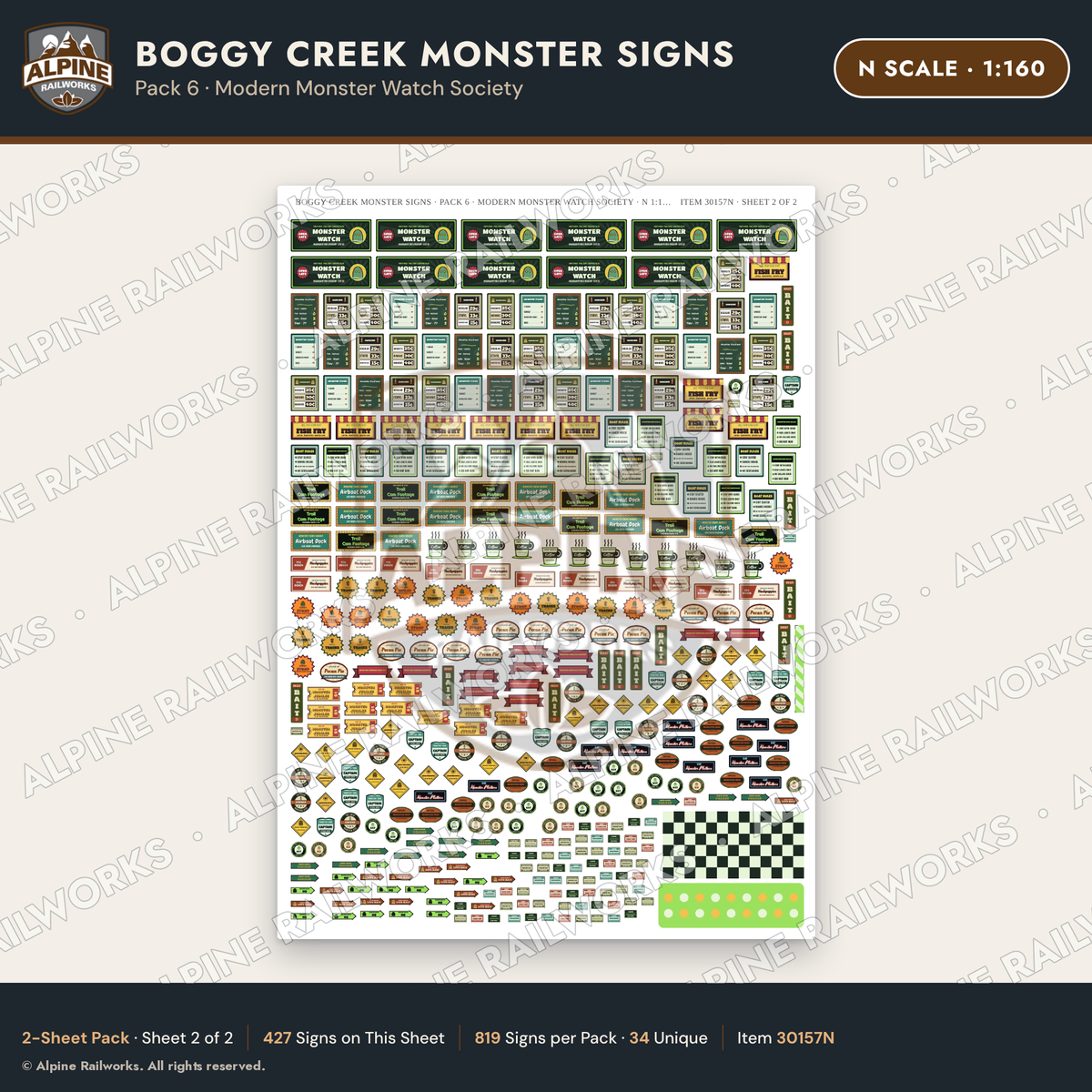 Alpine Railworks 30157N N Scale Boggy Creek Monster Signs