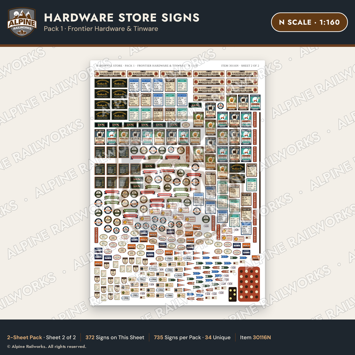 Alpine Railworks 30116N N Scale Hardware Store Signs