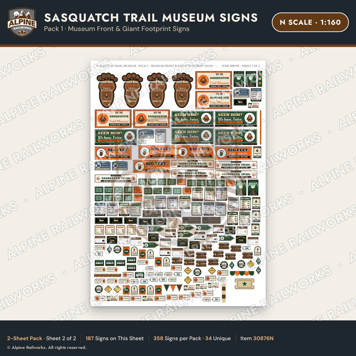 Alpine Railworks 30876N N Scale Roadside Signs - Bigfoot Museum