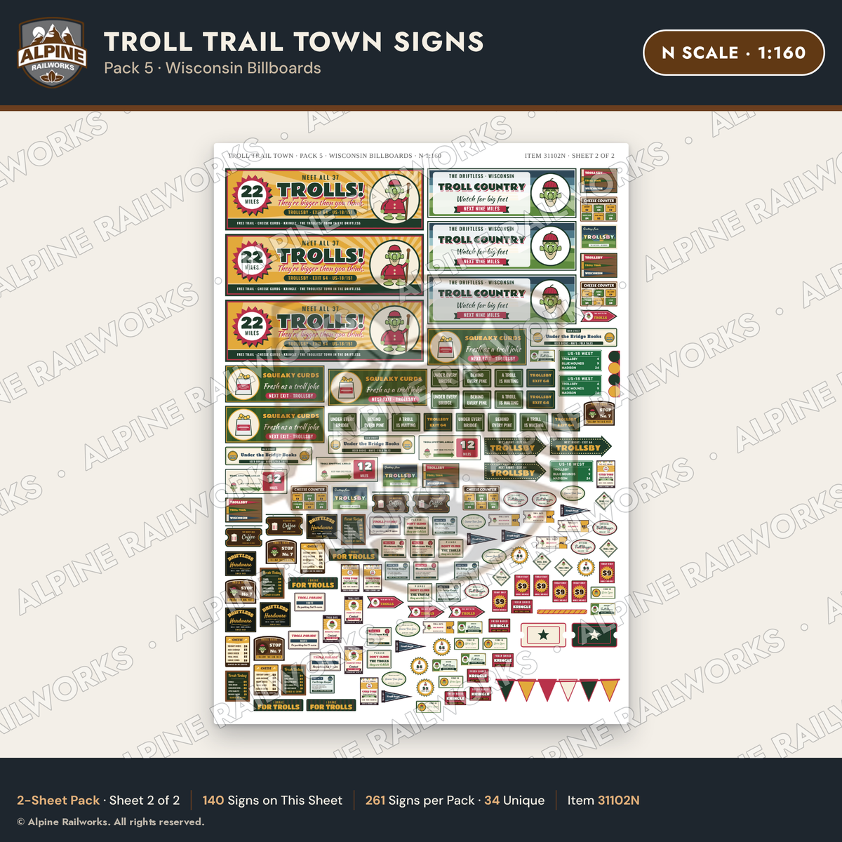 Alpine Railworks 31102N N Scale Roadside Attraction Signs - Troll Town