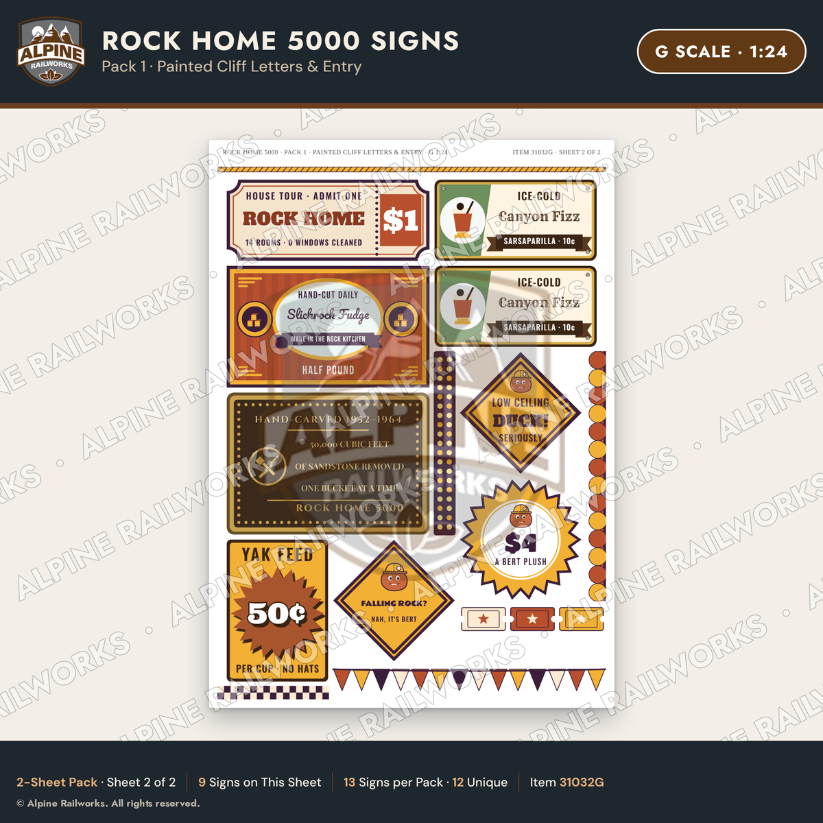 Alpine Railworks 31032G G Scale Roadside Signs - Cliff Rock House