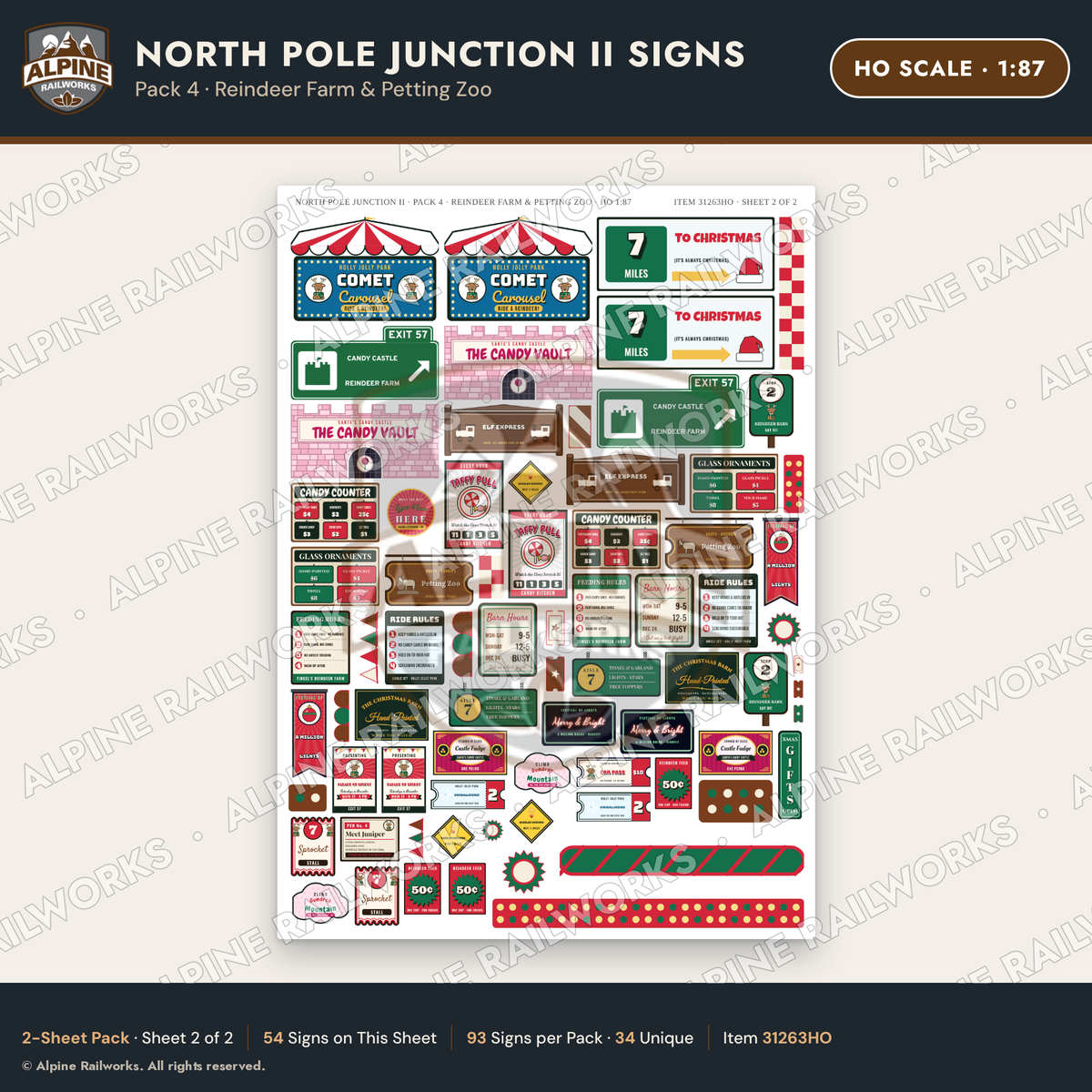 Alpine Railworks 31263HO HO Scale Christmas Town Signs - Reindeer Farm