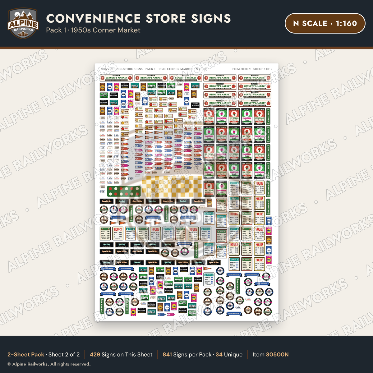Alpine Railworks 30500N N Scale Convenience Store Signs