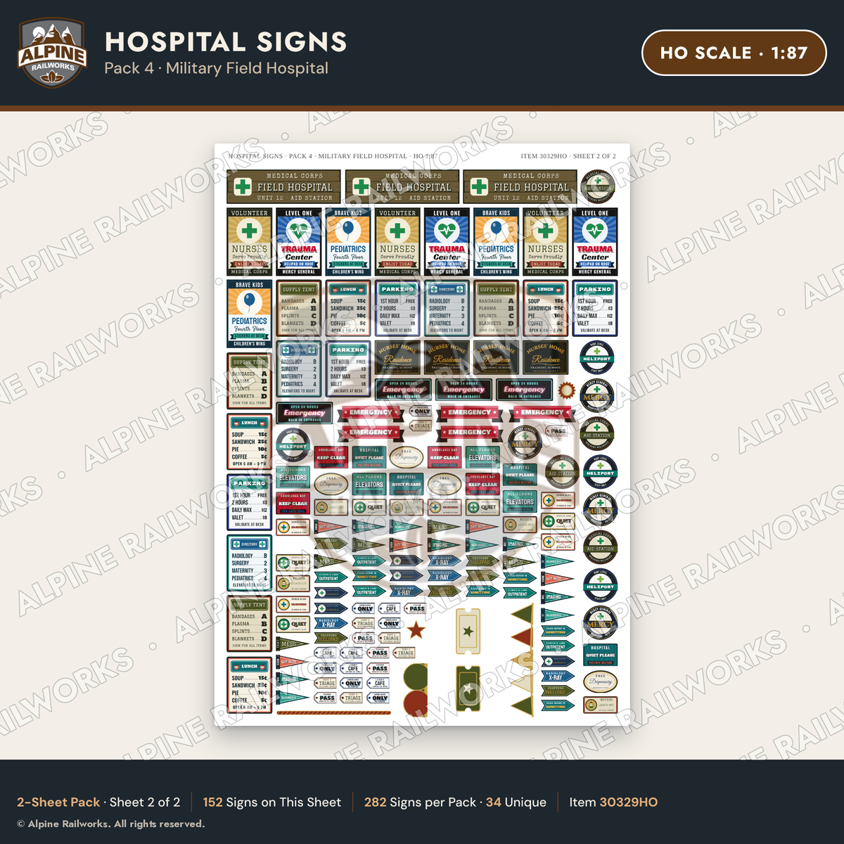 Alpine Railworks 30329HO HO Scale Hospital Signs