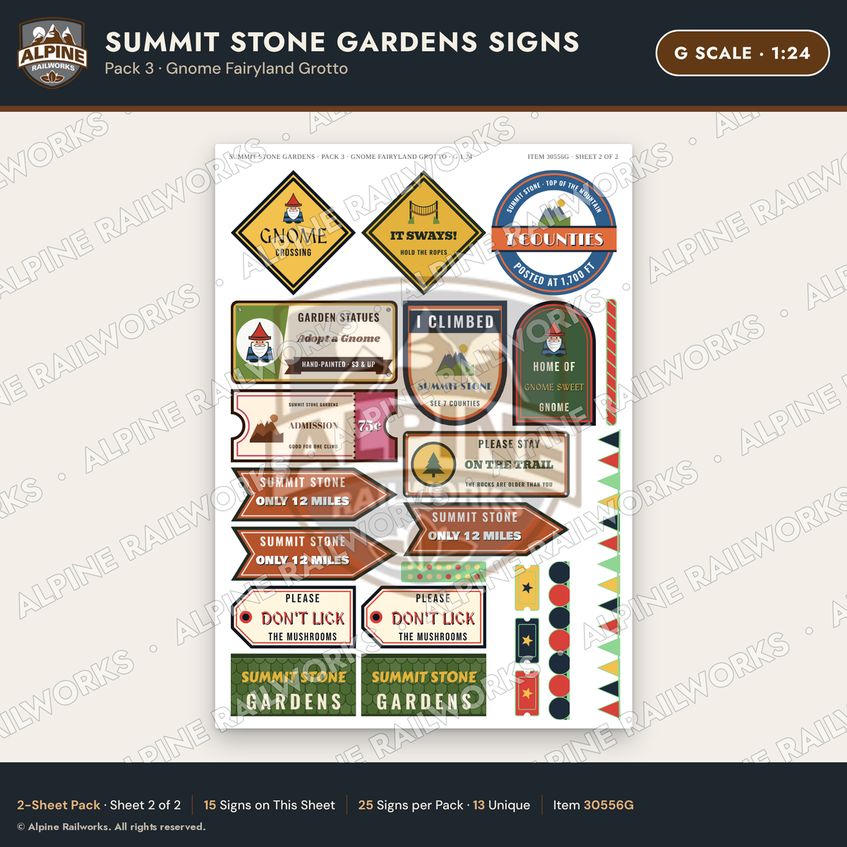 Alpine Railworks 30556G G Scale Roadside Signs - Rock Garden
