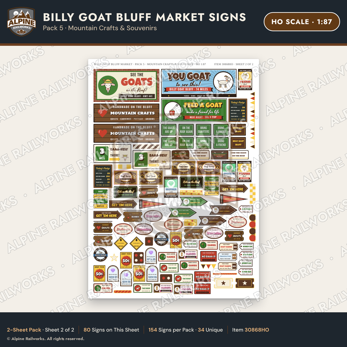 Alpine Railworks 30868HO HO Scale Roadside Signs - Goats on the Roof