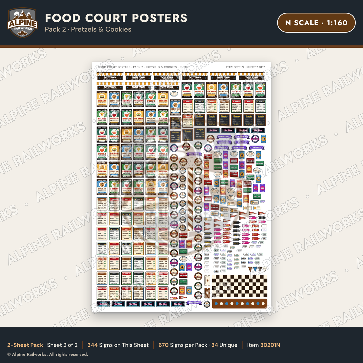 Alpine Railworks 30201N N Scale Food Court Posters - Pretzels