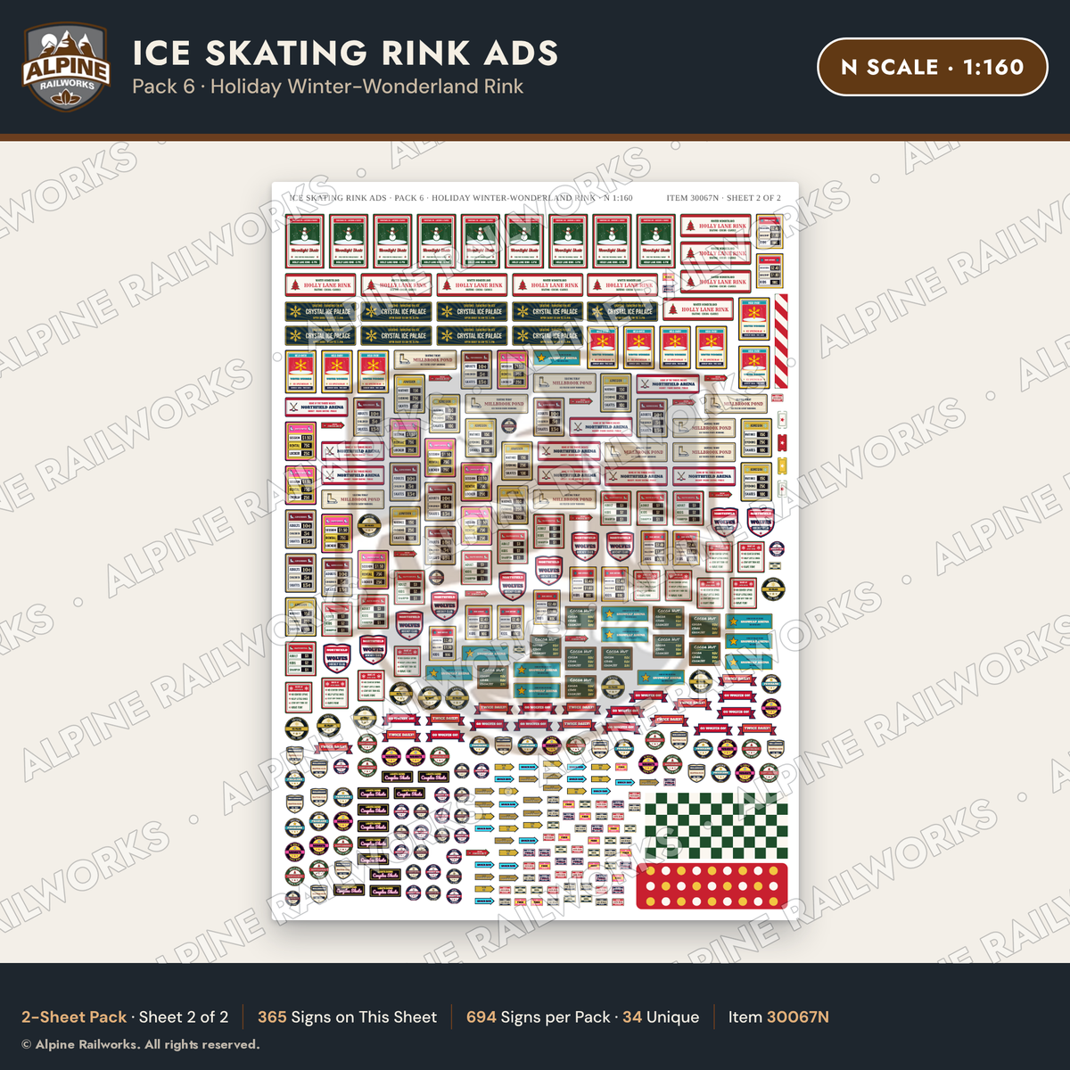 Alpine Railworks 30067N N Scale Ice Skating Rink Ads
