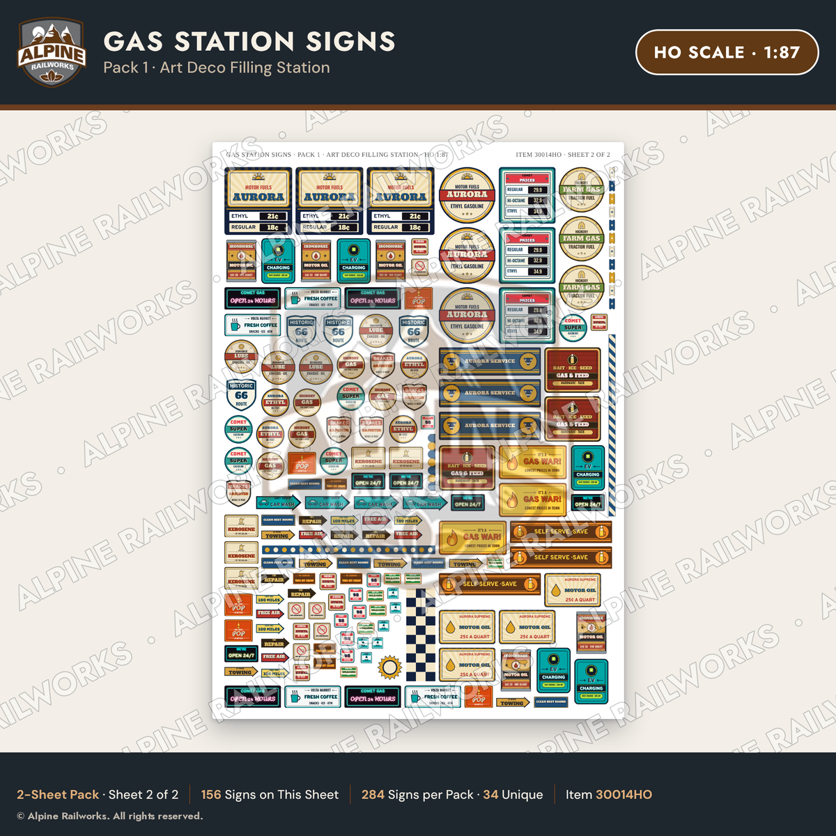 Alpine Railworks 30014HO HO Scale Gas Station Signs